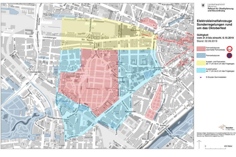 E-Scooter Zonen Oktoberfest 2019 (Grafik: Landeshauptstadt München) E-Scooter Zonen Oktoberfest 2019 (Grafik: Landeshauptstadt München)